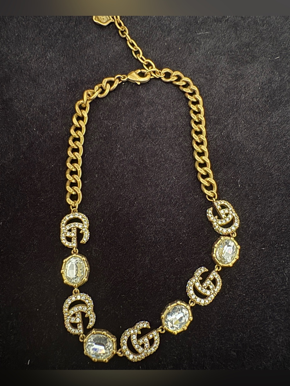 Brand new Gucci Gold-Tone Crystal Link Necklace - Clear Crystal Accents